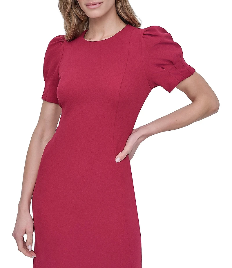 DKNY by Donna Karan Crepe Round Neck Short Puff Sleeve Dress