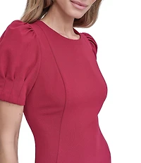 DKNY by Donna Karan Crepe Round Neck Short Puff Sleeve Dress