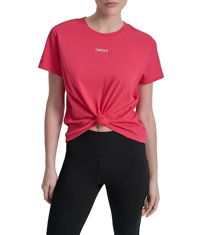 DKNY by Donna Karan Crew Neck Short Sleeve Knot Front Tee Shirt