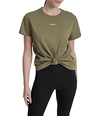 DKNY by Donna Karan Crew Neck Short Sleeve Knot Front Tee Shirt