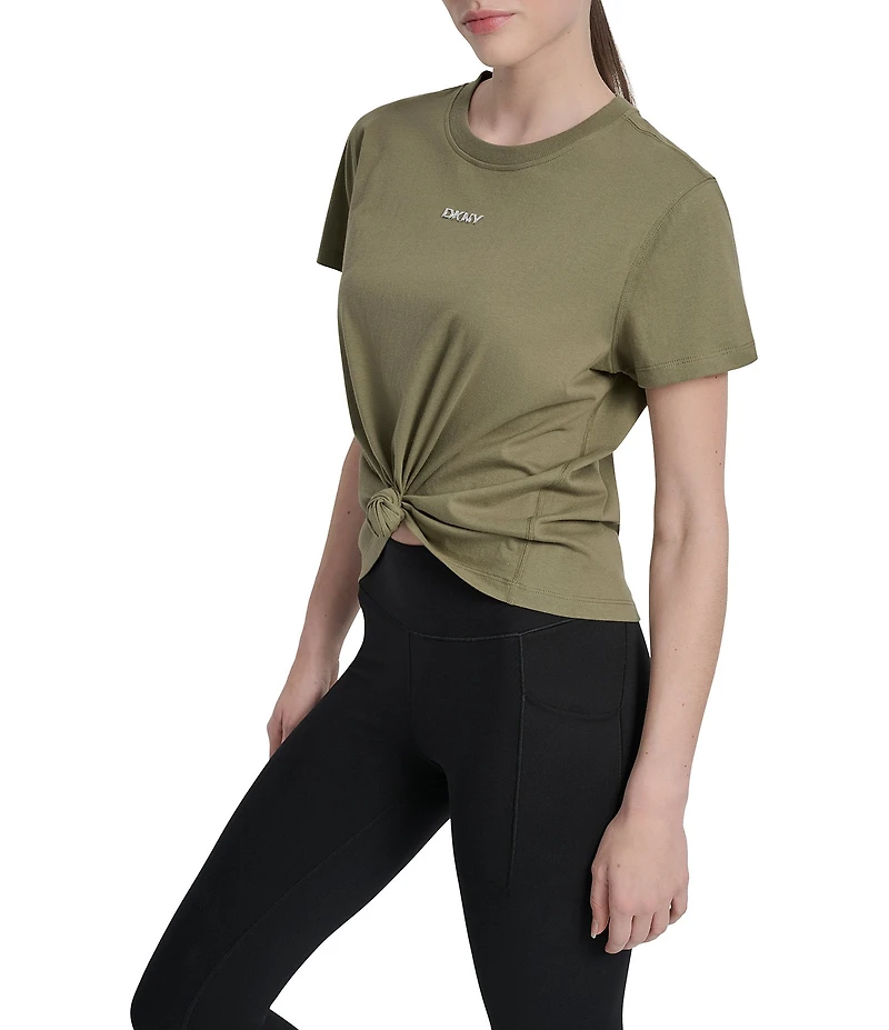 DKNY by Donna Karan Crew Neck Short Sleeve Knot Front Tee Shirt