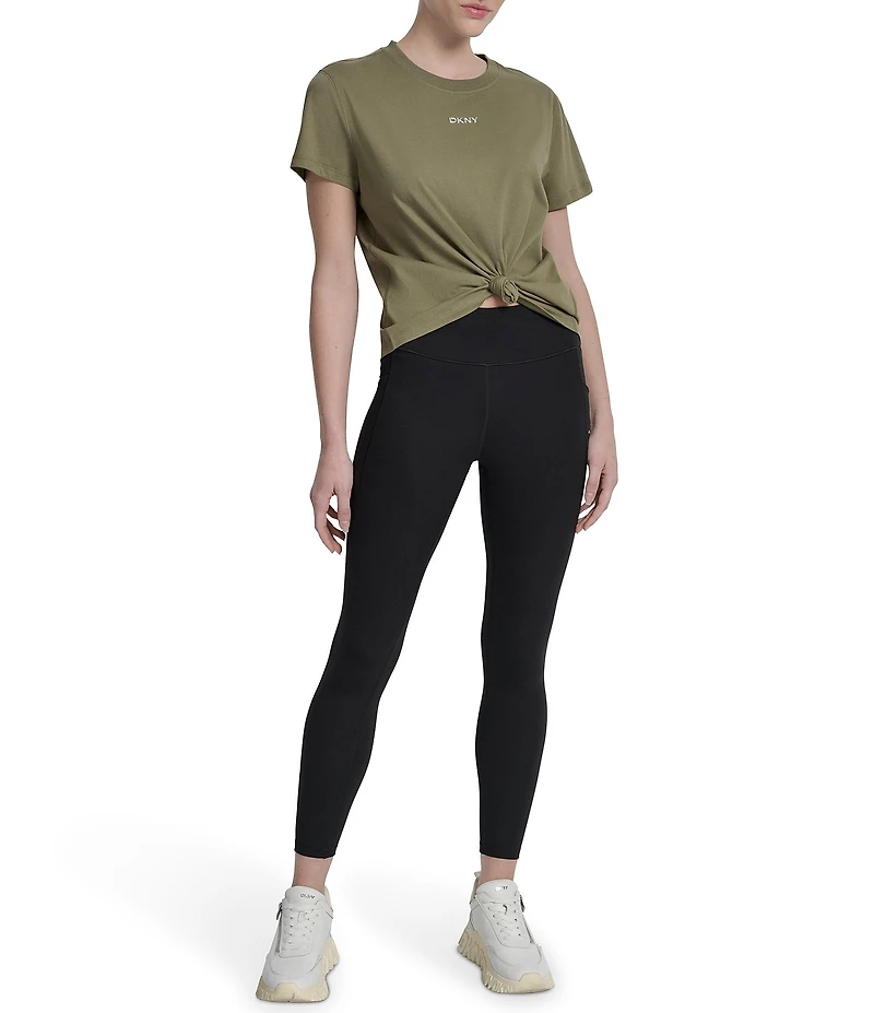 DKNY by Donna Karan Crew Neck Short Sleeve Knot Front Tee Shirt