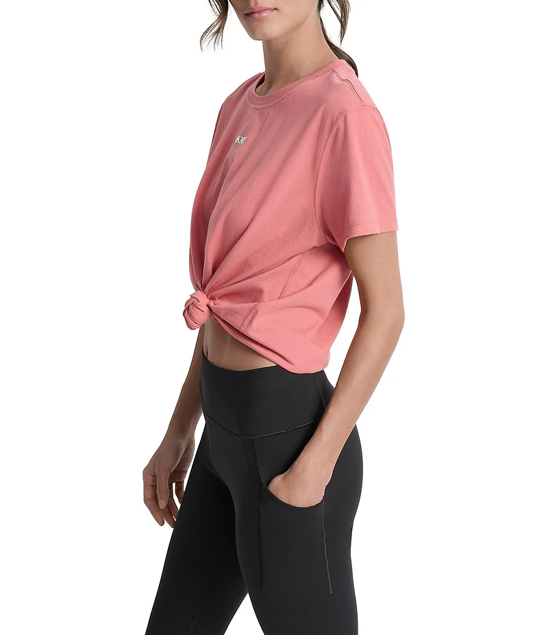 DKNY by Donna Karan Crew Neck Short Sleeve Knot Front Tee Shirt