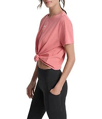 DKNY by Donna Karan Crew Neck Short Sleeve Knot Front Tee Shirt