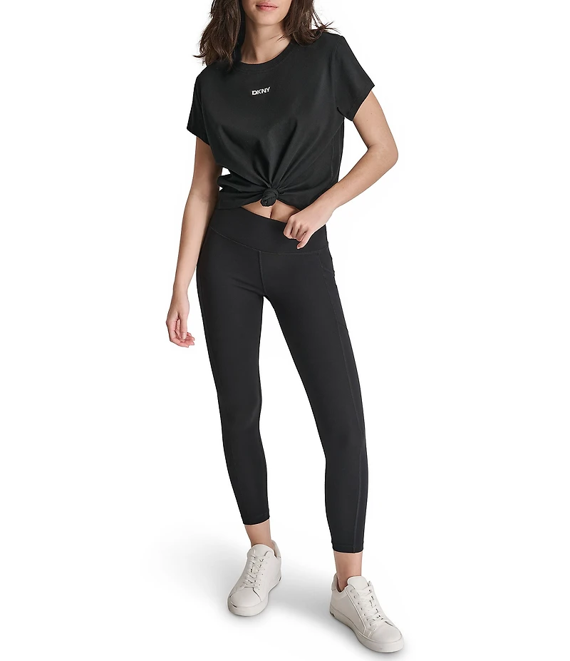 DKNY by Donna Karan Crew Neck Short Sleeve Knot Front Tee Shirt