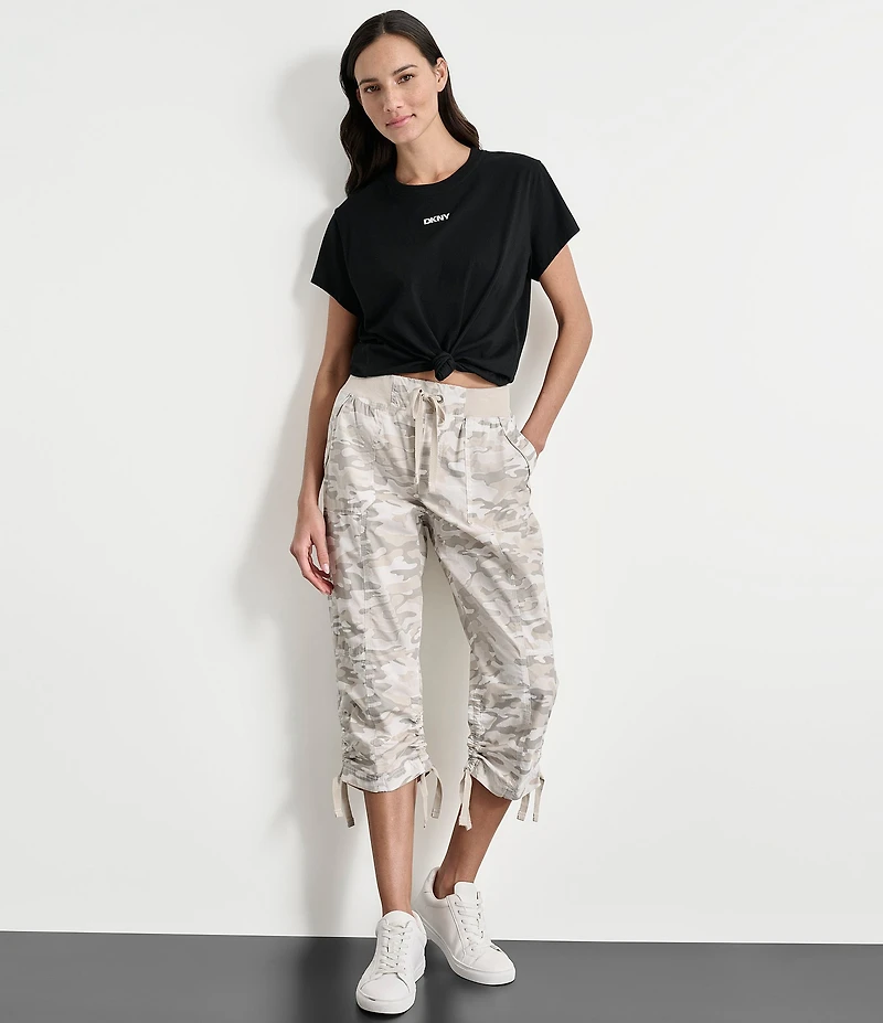 DKNY by Donna Karan Crew Neck Short Sleeve Knot Front Tee Shirt