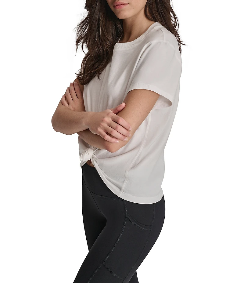 DKNY by Donna Karan Crew Neck Short Sleeve Knot Front Tee Shirt
