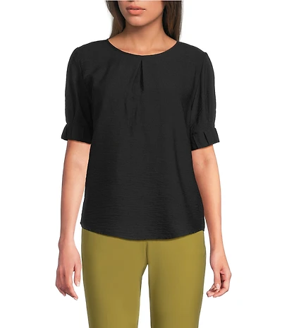 DKNY by Donna Karan Crinkle Roll Short Sleeve Crew Neck Top