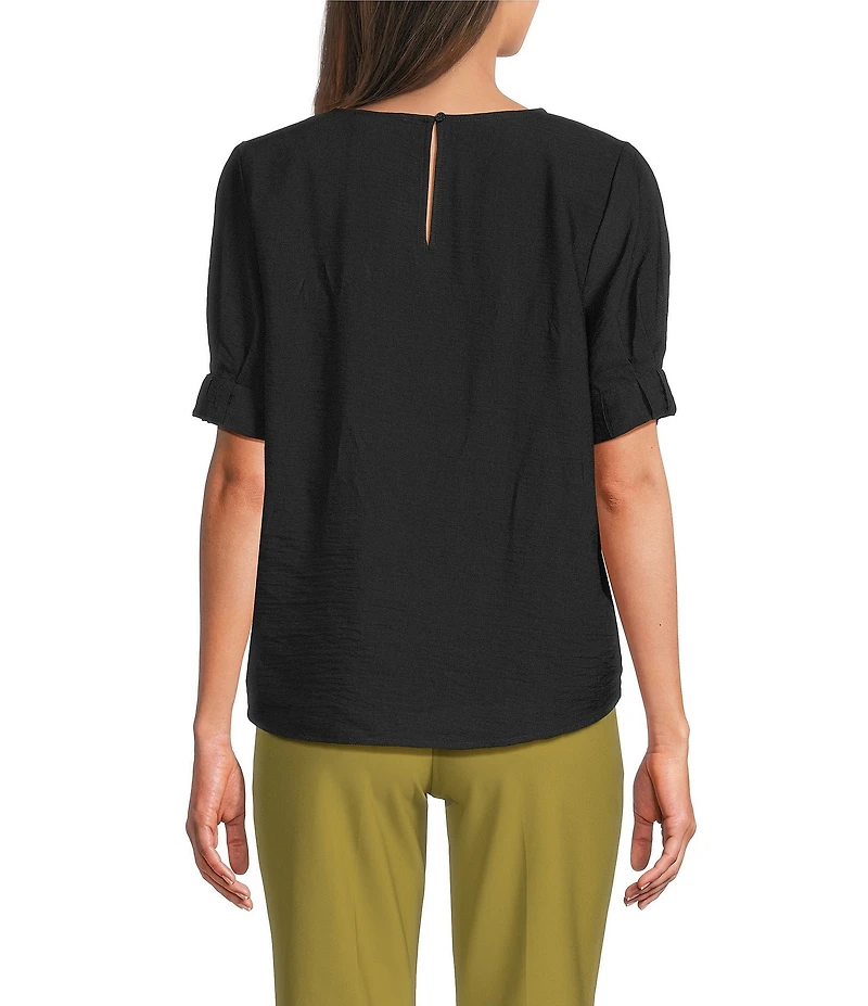 DKNY by Donna Karan Crinkle Roll Short Sleeve Crew Neck Top
