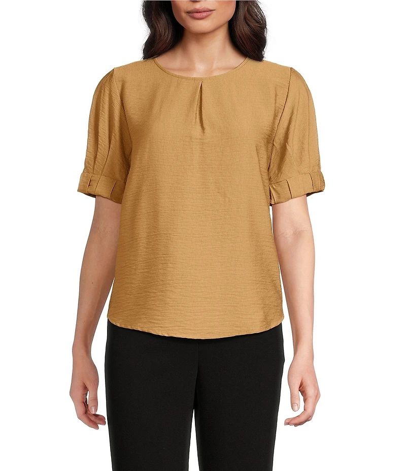 DKNY by Donna Karan Crinkle Roll Short Sleeve Crew Neck Top