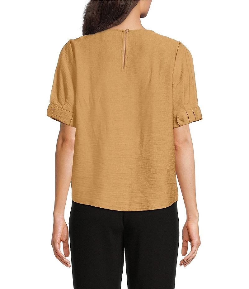 DKNY by Donna Karan Crinkle Roll Short Sleeve Crew Neck Top