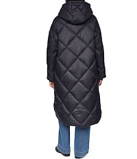 DKNY Diamond Quilted Stand Collar Hooded Zip Front Maxi Puffer Jacket