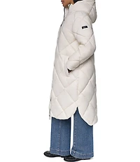DKNY Diamond Quilted Stand Collar Hooded Zip Front Maxi Puffer Jacket