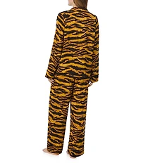 DKNY Gold Tiger Print Long Sleeve Notch Collar Pant Satin Pajama Set