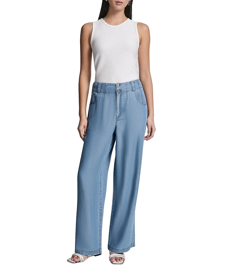 DKNY by Donna Karan High Waist Wide Leg Tencel Trousers