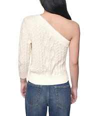 DKNY Jeans by Donna Karan Cable Sweater One Shoulder Long Sleeve Top
