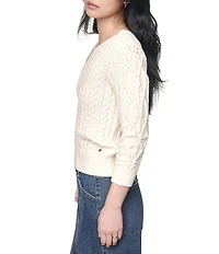 DKNY Jeans by Donna Karan Cable Sweater One Shoulder Long Sleeve Top