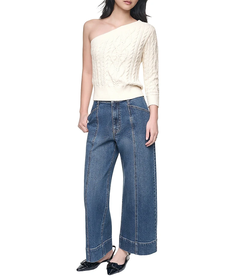 DKNY Jeans by Donna Karan Cable Sweater One Shoulder Long Sleeve Top