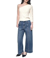 DKNY Jeans by Donna Karan Cable Sweater One Shoulder Long Sleeve Top