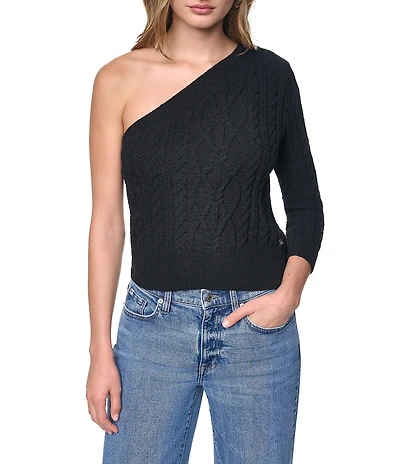 DKNY Jeans by Donna Karan Cable Sweater One Shoulder Long Sleeve Top