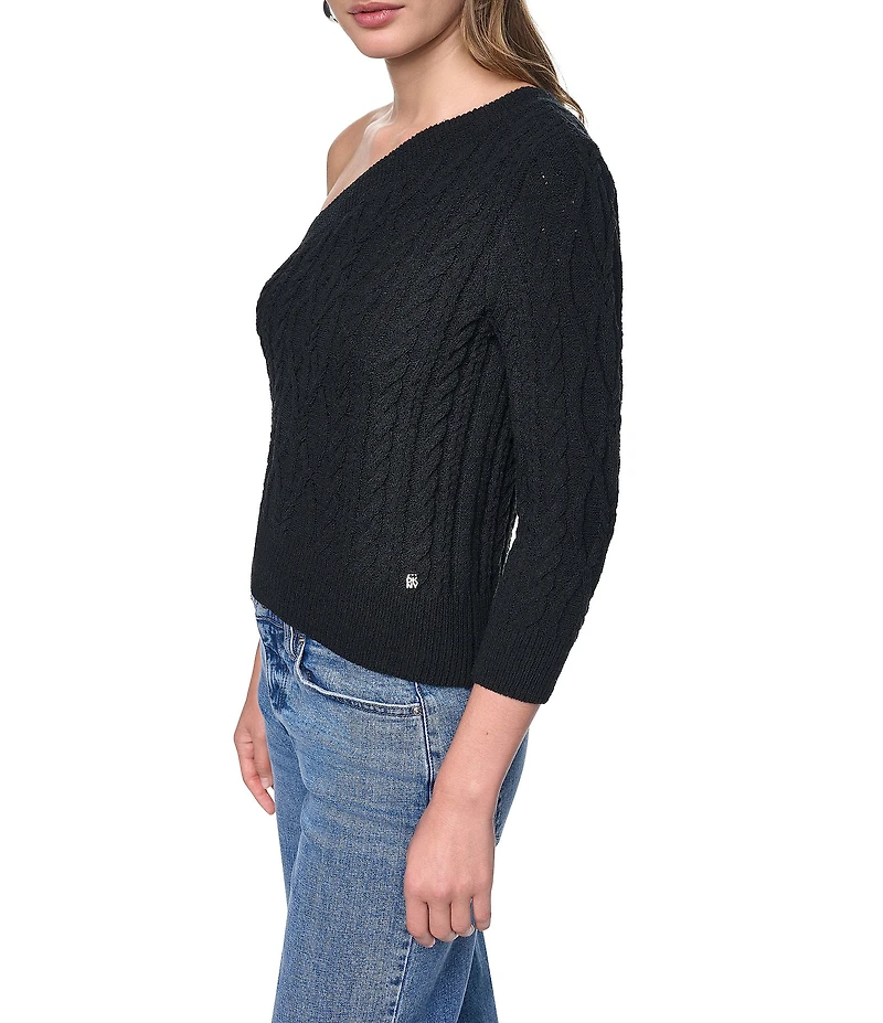 DKNY Jeans by Donna Karan Cable Sweater One Shoulder Long Sleeve Top