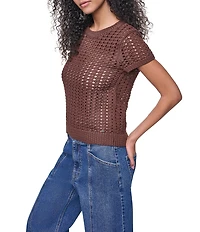 DKNY Jeans by Donna Karan Chunky Pointelle Crew Neck Short Sleeve Top