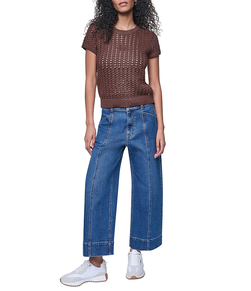 DKNY Jeans by Donna Karan Chunky Pointelle Crew Neck Short Sleeve Top