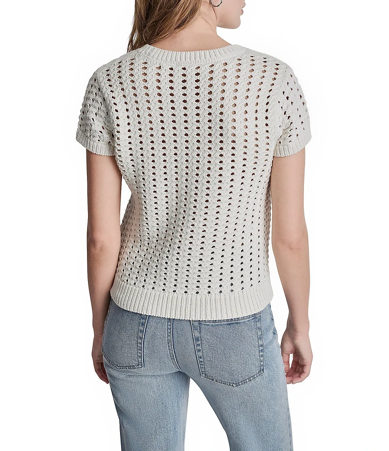 DKNY Jeans by Donna Karan Chunky Pointelle Crew Neck Short Sleeve Top