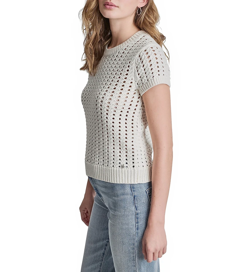 DKNY Jeans by Donna Karan Chunky Pointelle Crew Neck Short Sleeve Top