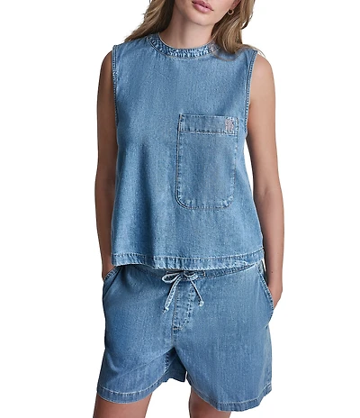 DKNY Jeans by Donna Karan Coordinating Denim Crew Neck Sleeveless Zip Back Top