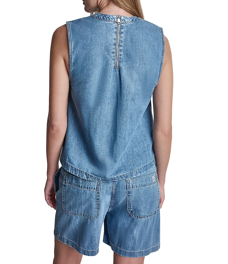 DKNY Jeans by Donna Karan Coordinating Denim Crew Neck Sleeveless Zip Back Top