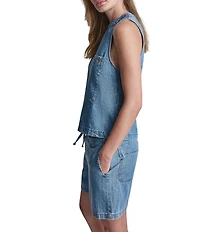 DKNY Jeans by Donna Karan Coordinating Denim Crew Neck Sleeveless Zip Back Top