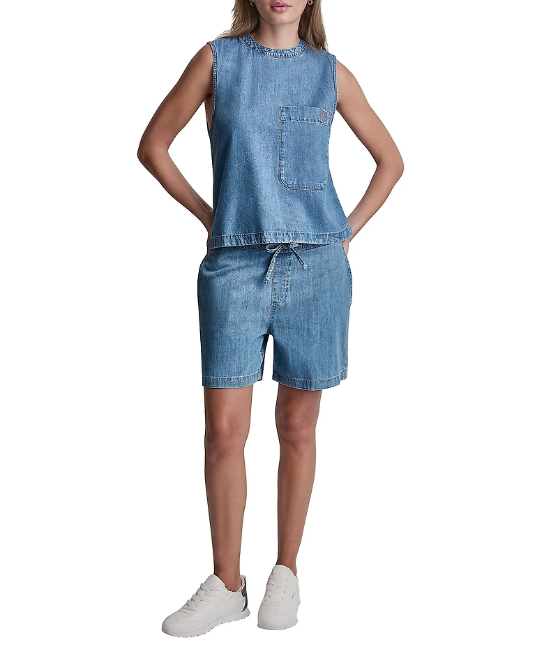 DKNY Jeans by Donna Karan Coordinating Denim Crew Neck Sleeveless Zip Back Top