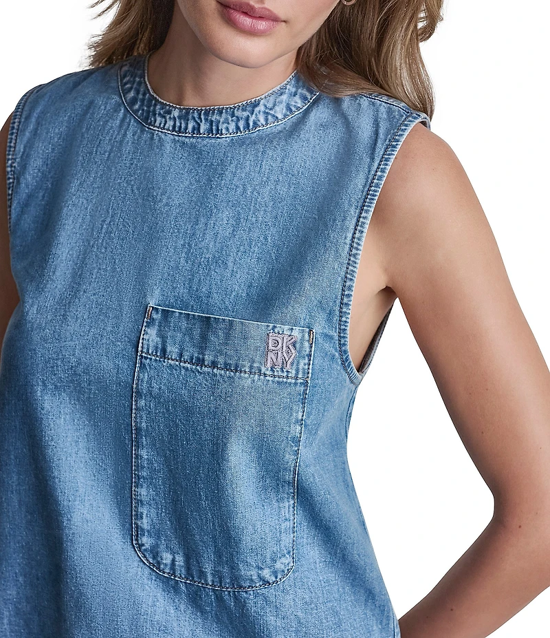 DKNY Jeans by Donna Karan Coordinating Denim Crew Neck Sleeveless Zip Back Top