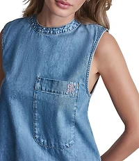 DKNY Jeans by Donna Karan Coordinating Denim Crew Neck Sleeveless Zip Back Top