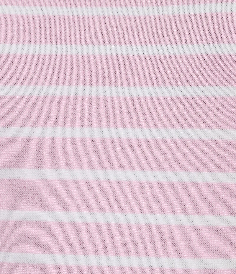 DKNY Jeans By Donna Karan Cotton Blend Stripe Crew Neck Elbow Length Puff Sleeve Scallop Trim Top