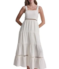 DKNY Jeans by Donna Karan Cotton Square Neck Sleeveless Lace Inset Tiered A-Line Maxi Dress