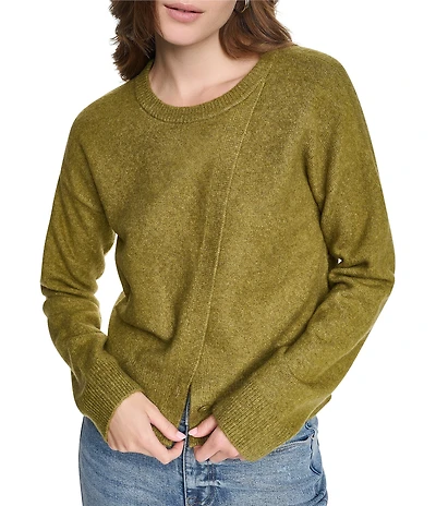DKNY Jeans by Donna Karan Crew Neck Long Sleeve Asymmetric Button Cardigan