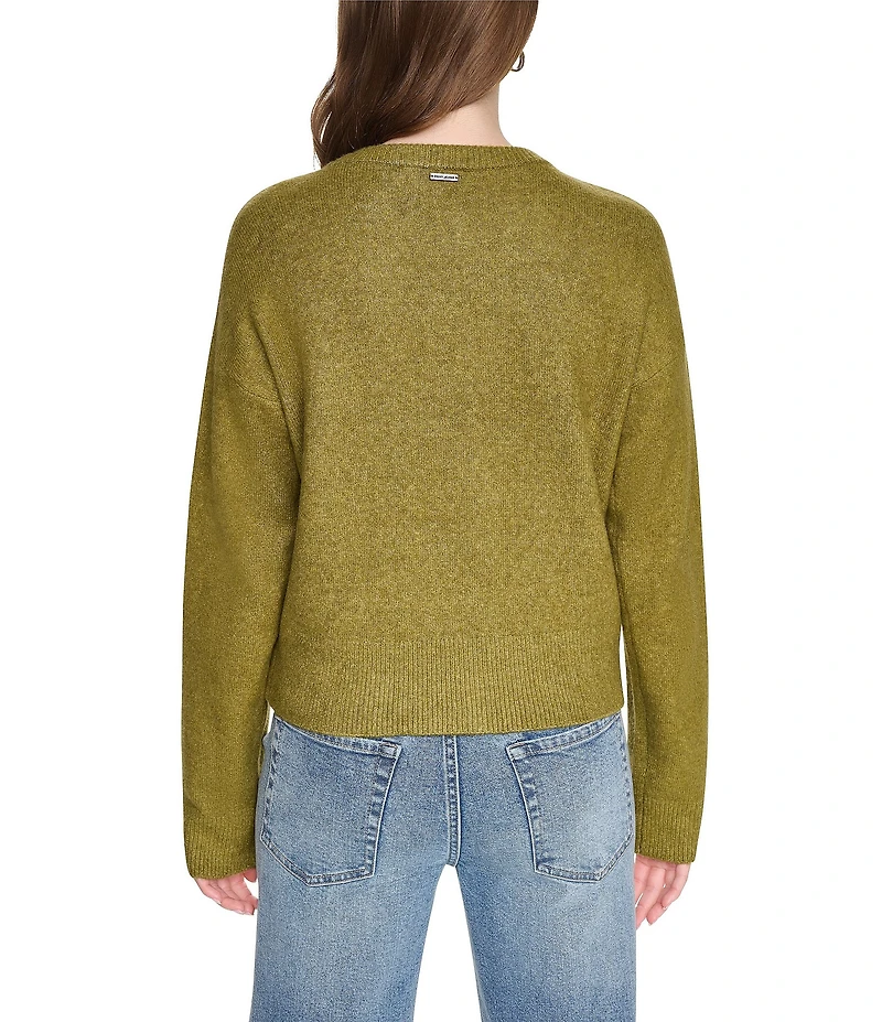 DKNY Jeans by Donna Karan Crew Neck Long Sleeve Asymmetric Button Cardigan