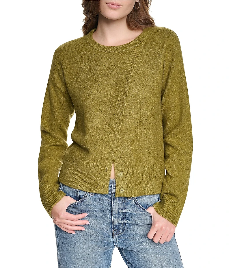DKNY Jeans by Donna Karan Crew Neck Long Sleeve Asymmetric Button Cardigan