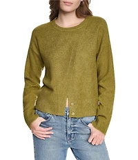 DKNY Jeans by Donna Karan Crew Neck Long Sleeve Asymmetric Button Cardigan