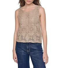 DKNY Jeans by Donna Karan Crochet Square Sweater Crew Neck Sleeveless Top