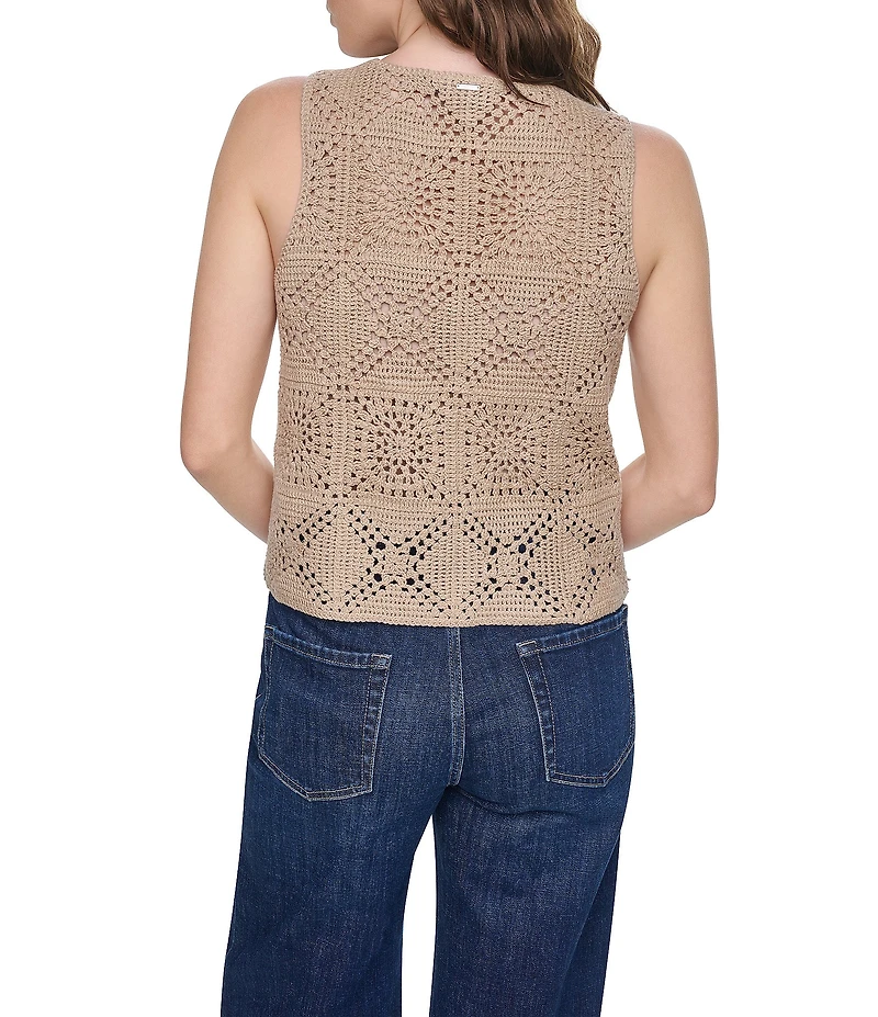 DKNY Jeans by Donna Karan Crochet Square Sweater Crew Neck Sleeveless Top