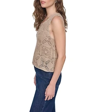 DKNY Jeans by Donna Karan Crochet Square Sweater Crew Neck Sleeveless Top