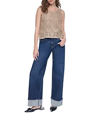 DKNY Jeans by Donna Karan Crochet Square Sweater Crew Neck Sleeveless Top