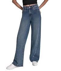 DKNY Jeans By Donna Karan Denim High Rise Curved Studded Forward Seam Wide Leg Jeans