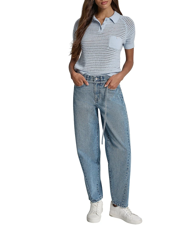 DKNY Jeans by Donna Karan Denim Mid Rise Forward Seam Self Tie Barrel Jeans