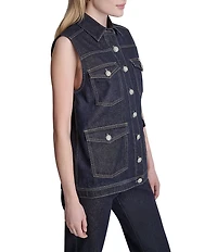 DKNY Jeans by Donna Karan Denim Point Collar Sleeveless Button Front Vest
