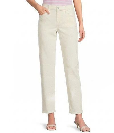 DKNY Jeans by Donna Karan Denim Rhinestone Mid Rise Straight Leg Jeans