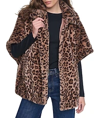 DKNY Jeans by Donna Karan Faux Fur Collared Neck Short Sleeve Poncho
